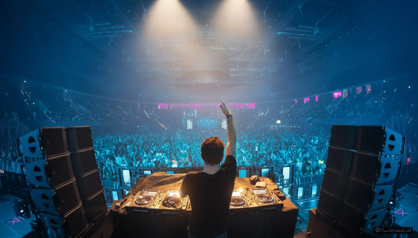 DJ performing corporate team building event to arena crowd