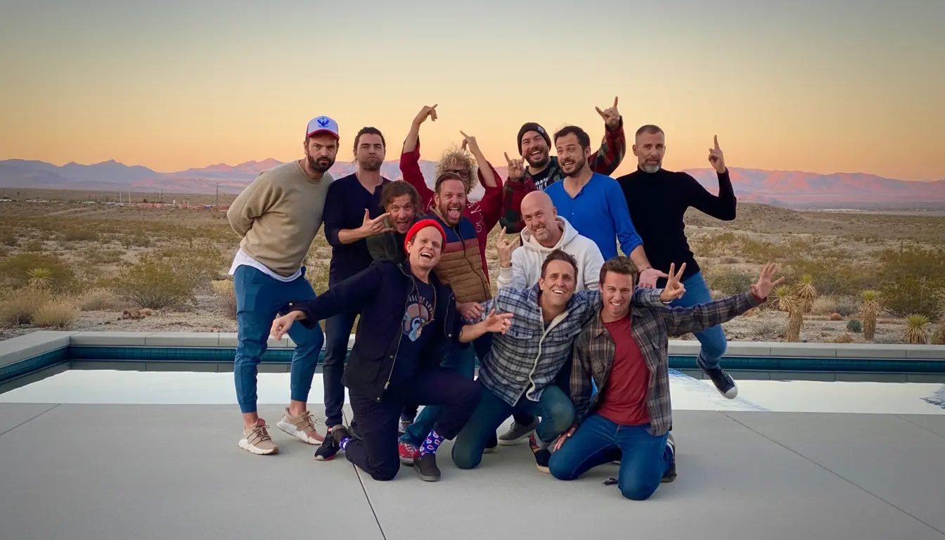 Corporate team group photo at outdoor team building retreat